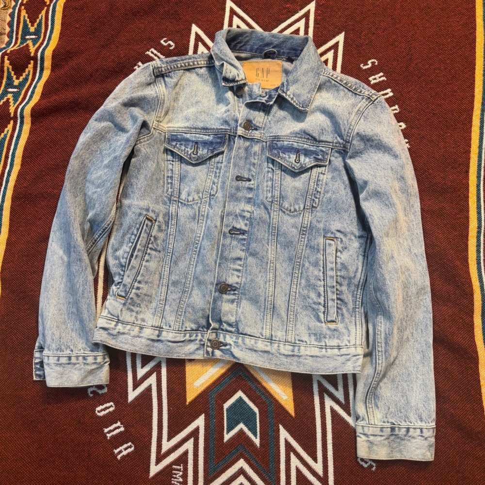 Gap Denim Men Light Wash Trucker Jacket Eagle 1776 1969 Embroidery Small